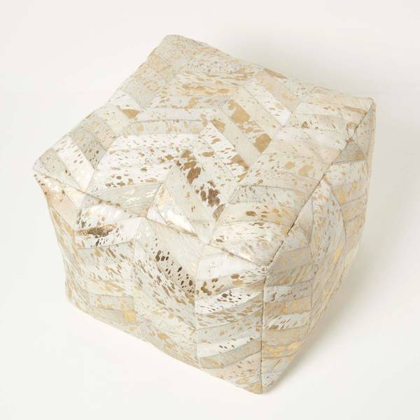 Chevron-Muster Patchwork-Pouf Echtleder - 50 x 40 x 50 cm