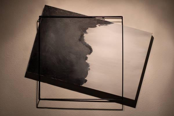 Acrylbild Handgemalt Minimal Art Sig Schwarz - Weiß - Baumwollstoff - 90 x 80 x 5 cm