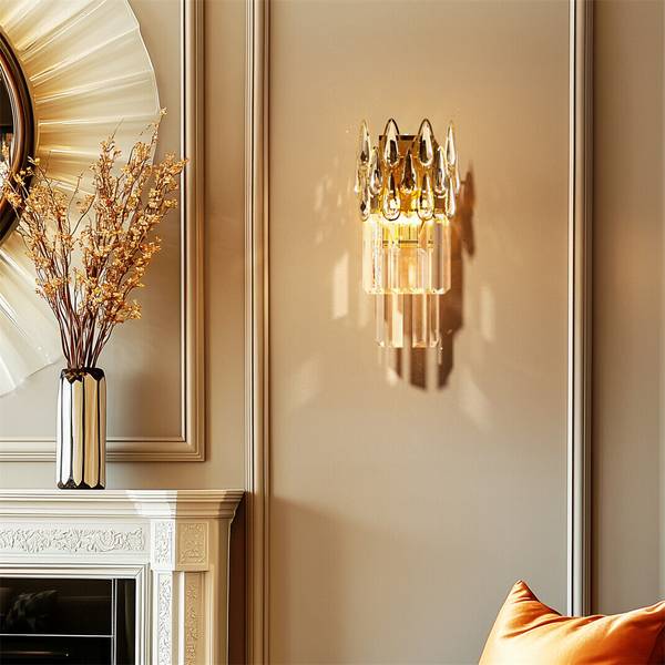 Wandleuchte Gold Wandlampe Glas LED Gold - Eisen - Kristallglas - 16 x 35 x 10 cm