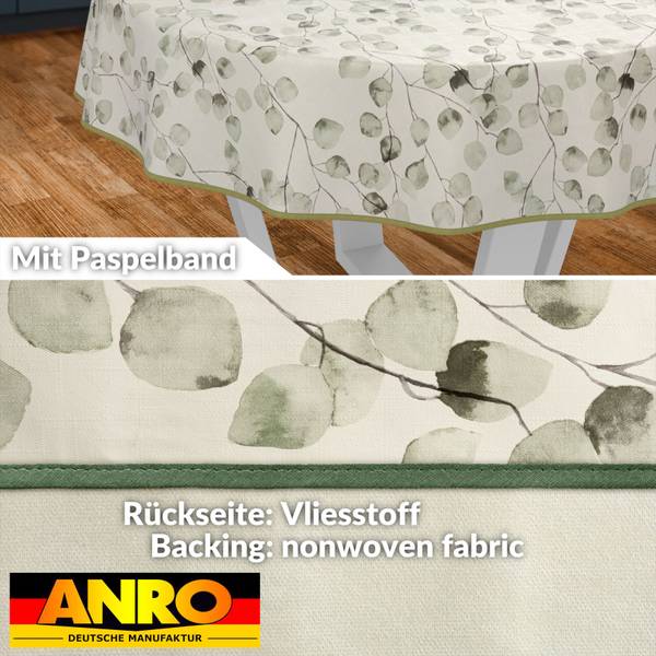 Wachstuchtischdecke Eukalyptus mit SAUM 120 x 120 cm