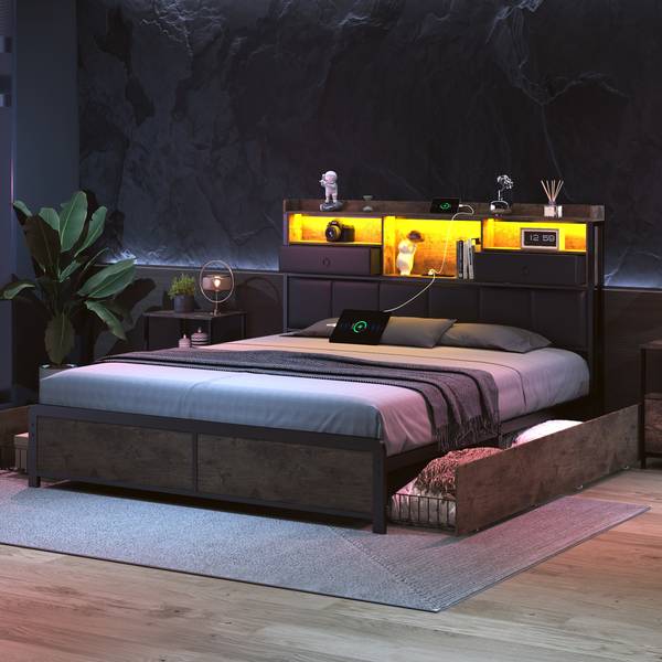 Polsterbett Stauraumbett hyf01 Schwarz - Metall - Massivholz - 142 x 121 x 220 cm