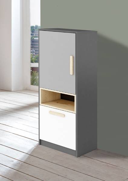 Highboard POK Grau - Buche - 50 x 130 x 40 cm