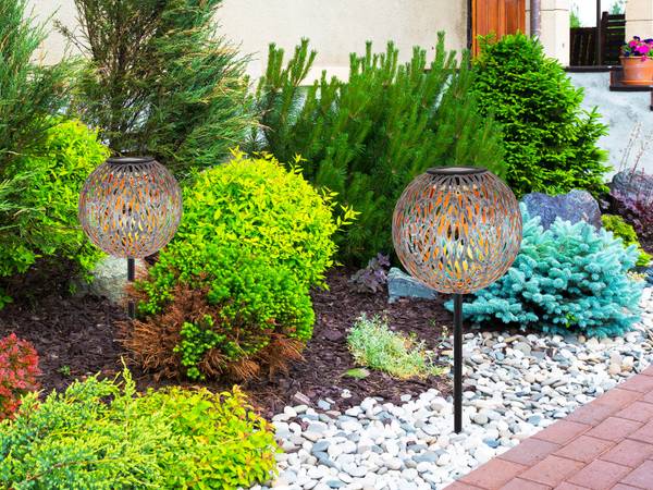 2er Set Solarkugeln Garten, Metall Ø18cm Gold - Silber - Metall - 18 x 54 x 18 cm
