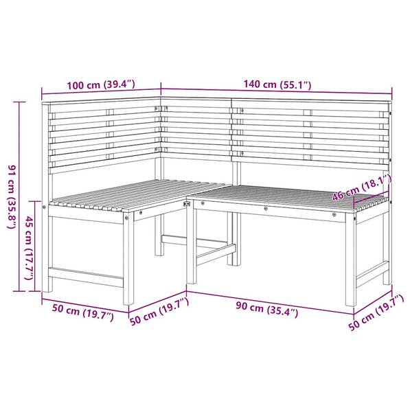 Hoekbank 3004504 bruin - acacia - 100 x 91 x 140 cm