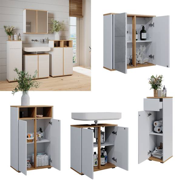 Badmöbel-Set Didi 49396 4er Set Braun - Weiß - Holzwerkstoff - 60 x 62 x 30 cm