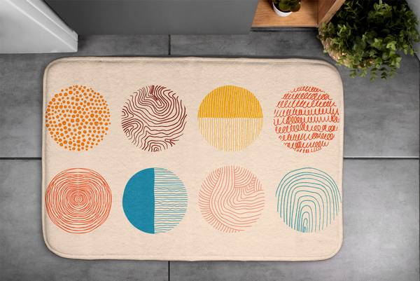 Badteppich Kreise Linien Beige - Textil - 90 x 60 x 90 cm