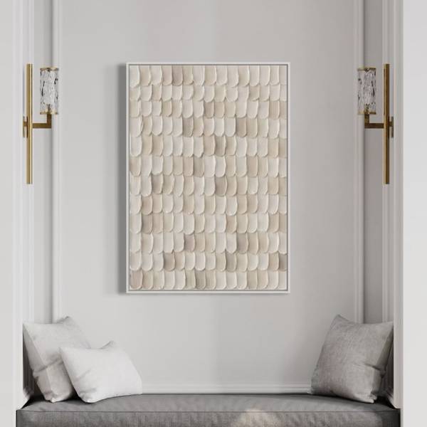 Tableau peint à la main Écailles Gravées Argenté - Coton - 60 x 90 x 4 cm