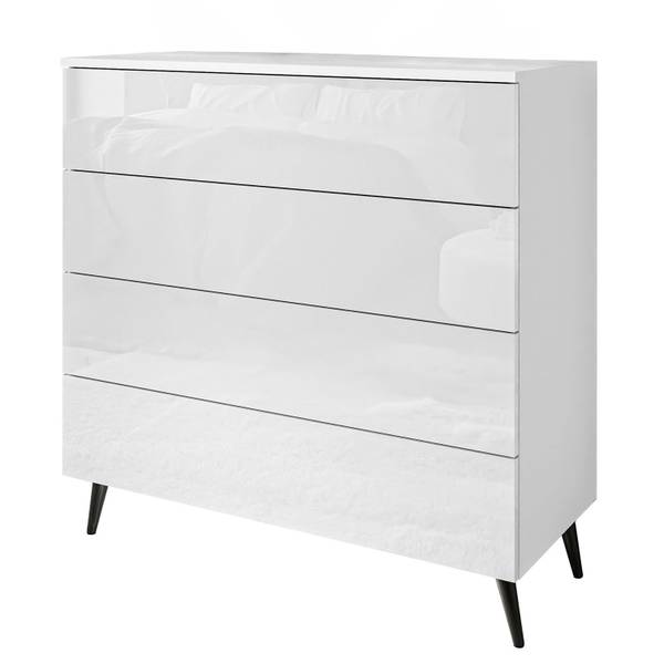 Kommode AURA mit Schubladen Hochglanz Weiß - Weiß - Schwarz