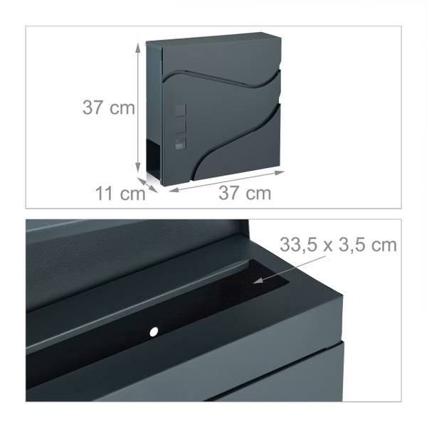 Brievenbus met krantenrol antraciet grijs - staal - 37 x 37 x 11 cm