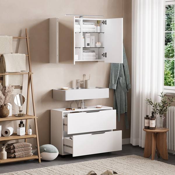 Badmöbel-Set Alina 59651 2er Set Weiß - Stahl - 80 x 60 x 30 cm