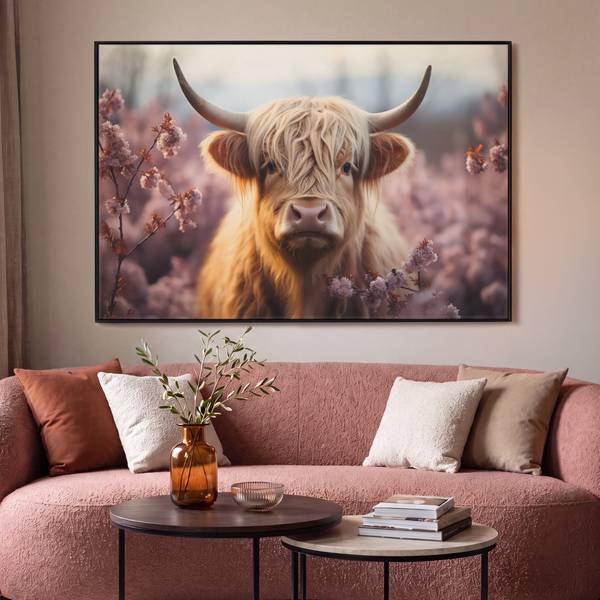 Bilder mit Rahmen Hochlandrind 120 x 80 cm - Durchmesser: 128 cm