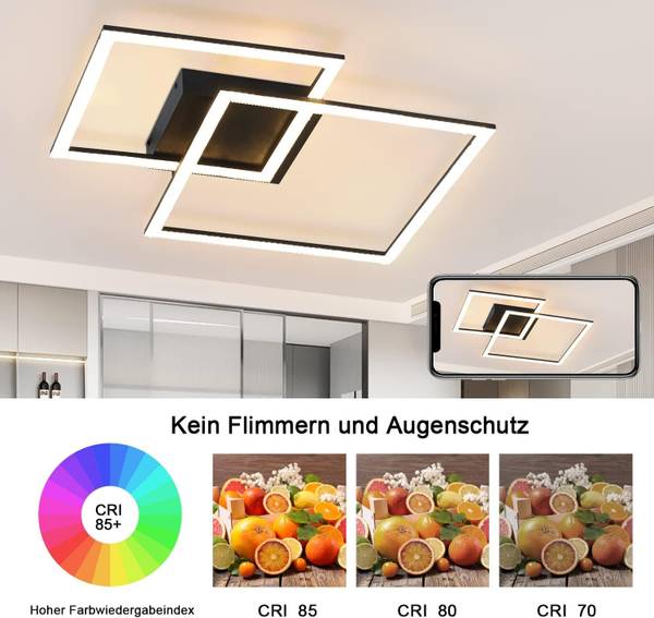 Plafonnier LED Beatrice Noir - Métal - 48 x 9 x 57 cm