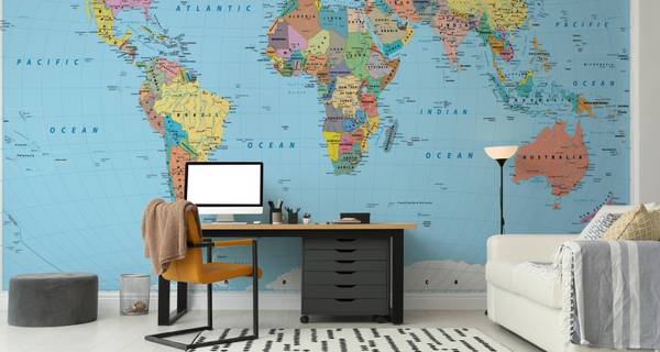 Vlies-Fotobehang Fysieke Wereldkaart 315 x 210 x 210 cm