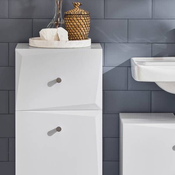 Armoire salle de bain BZR93-W Blanc - Bois manufacturé - 34 x 90 x 30 cm