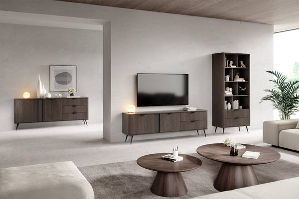 TV-Lowboard VERIS Braun - Stahl - Melamin - 196 x 62 x 38 cm