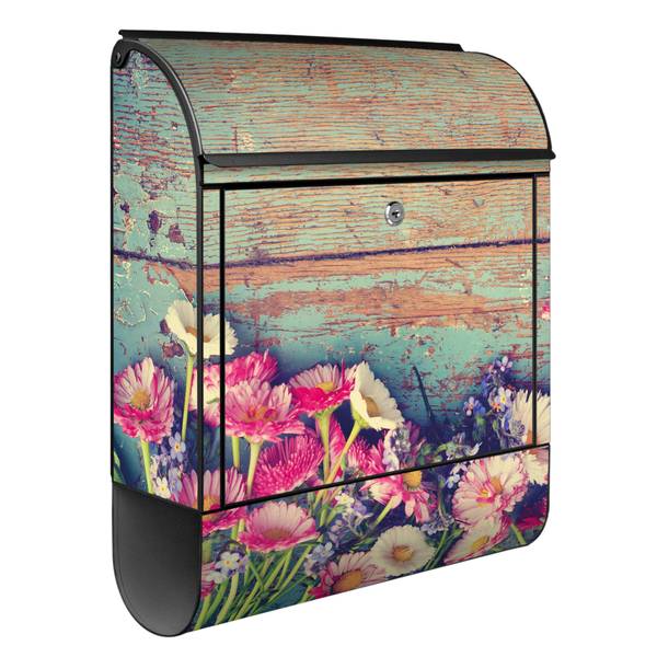 Briefkasten Stahl Blumenpfücken Schwarz - Stahl - 38 x 46 x 13 cm