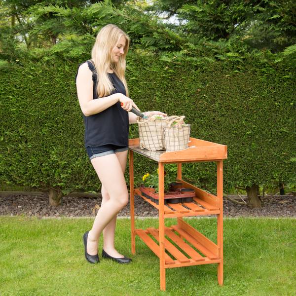 Oppottafel met metalen plaat oranje - staal - 92 x 88 x 42 cm