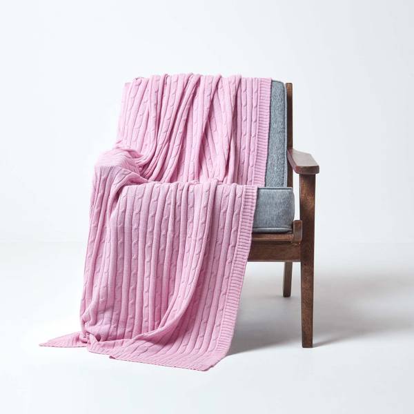 Couverture CABLETHROW Rose clair - 130 x 170 cm