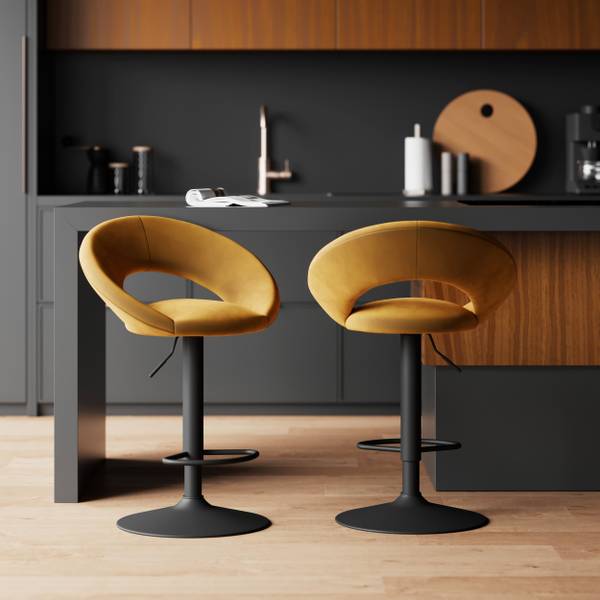 Lot de 2 chaises de bar en velours jaune Jaune - Textile - 49 x 95 x 52 cm