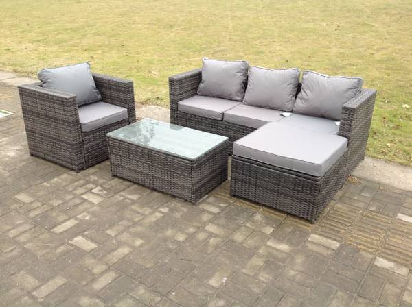 PE Rattan Gartenmöbel L(4er-Set) Grau - Webstoff - Polyresin