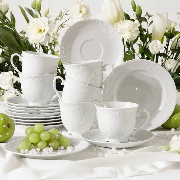 Kaffeeservice ROCOCO MARIA 18-tlg Weiß - Porzellan