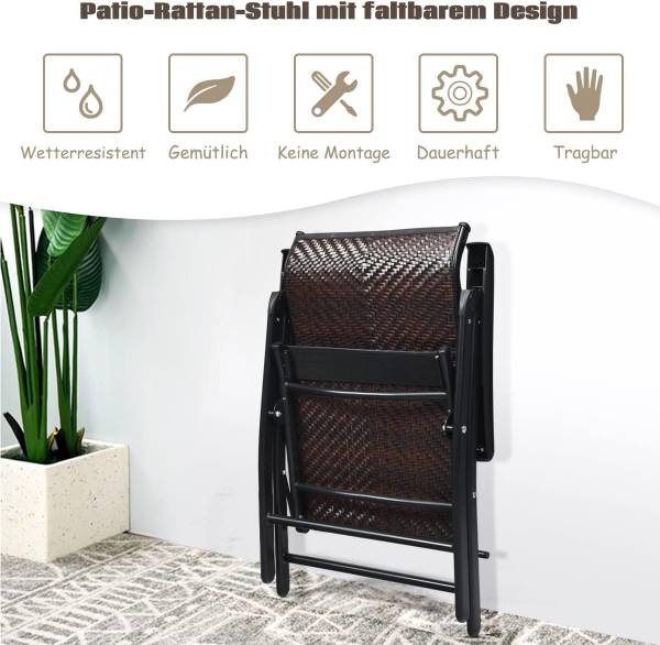 Klappstuhl TI86585-3 Braun - Rattan - 58 x 112 x 69 cm