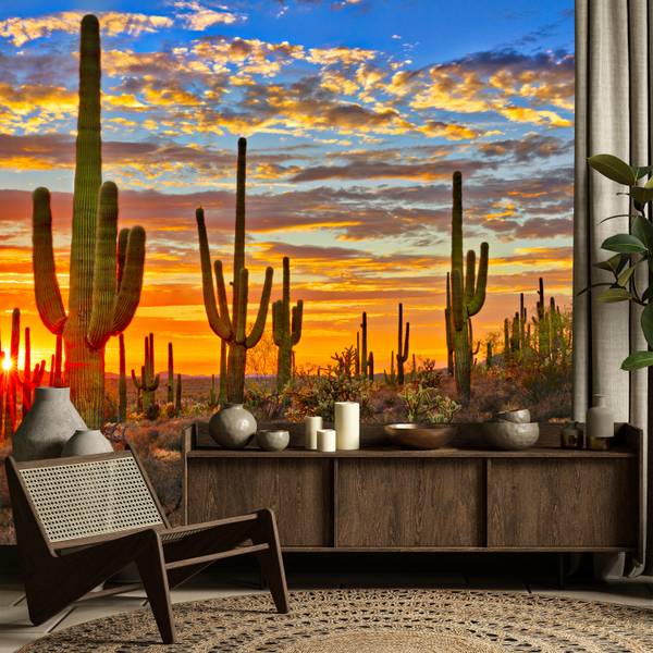 Fototapete Wüsten Sonnenuntergang Kaktus 200 x 140 x 140 cm