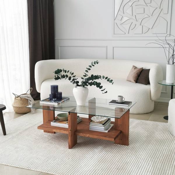 Salontafel Babylon beige - glas - 60 x 40 x 105 cm