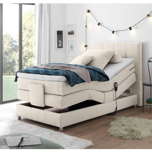 Boxspringbett MANAUS-09-3 Beige - Webstoff - 130 x 112 x 208 cm
