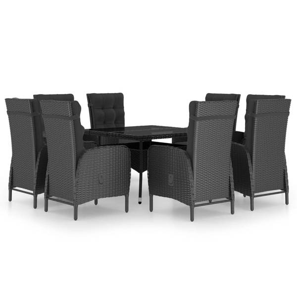 Eethoek Voor Buiten 3012966 set van 9 zwart - polyrotan - 58 x 108 x 63 cm