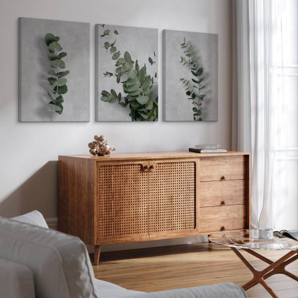 Afbeeldingen EUCALYPTUS Blad Set Van 3 grijs - groen - linnen - 90 x 40 x 40 cm