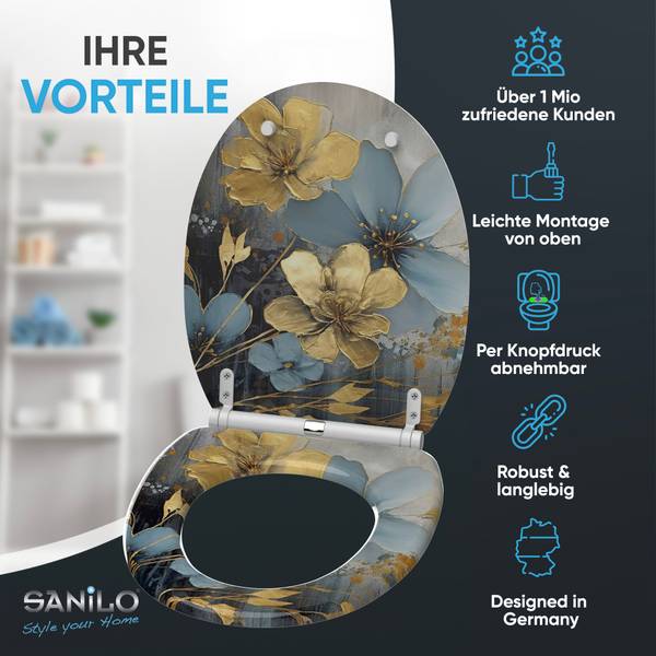 WC-Sitz Tronela Blau - Gold - Holzwerkstoff - 38 x 6 x 48 cm