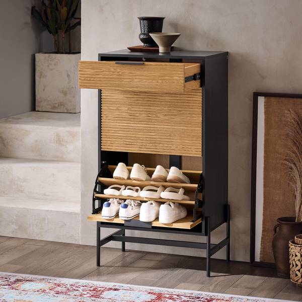 Schoenenkast HFSR03-SCH zwart - bruin - plaatmateriaal op houtbasis - metaal - 64 x 115 x 40 cm