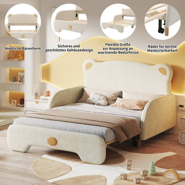 Tagesbett VELVZoo Ⅱ Beige - Holzwerkstoff - Massivholz - 149 x 107 x 204 cm