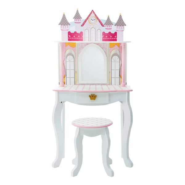Kinder Schloss Schminktisch Mit Hocker Weiß - Holzverbundwerkstoff - 32 x 119 x 60 cm