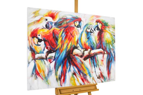 Acrylbild Handgemalt Papagei Mad Baumwollstoff - 100 x 75 x 4 cm