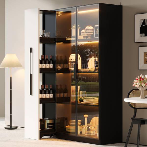 Standvitrine GLOWWoody Ⅳ Schwarz - Holzwerkstoff - 35 x 160 x 111 cm