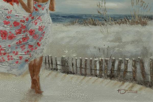 Tableau peint à la main Rivage Elena Marron - Blanc - Coton - 100 x 70 x 4 cm