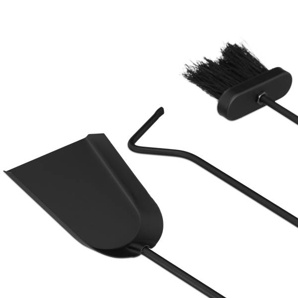 Kaminbesteck modern 4-teilig mit Ständer Schwarz - Silber - Stahl - 15 x 57 x 15 cm