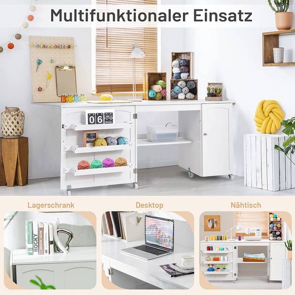 Klappbarer Nähtisch Nähschrank Weiß - Holzwerkstoff - 60 x 75 x 158 cm