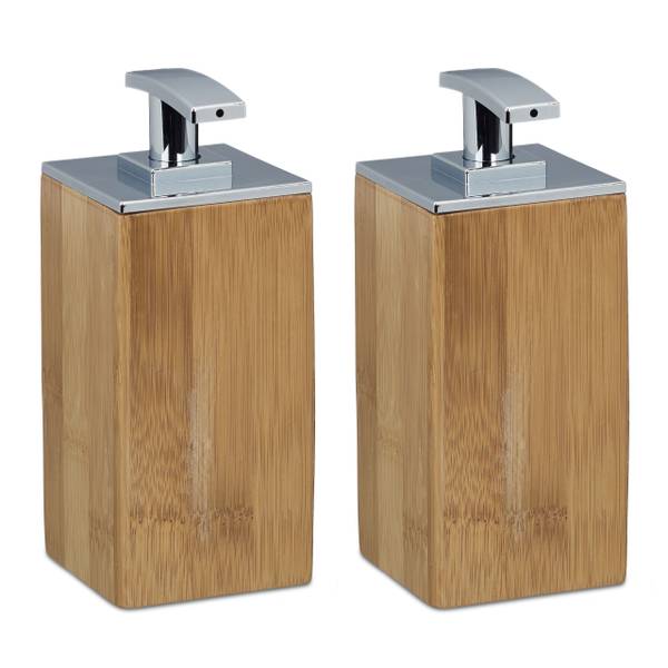 2x Zeeppompje bamboe bruin - zilver - bamboe - kunststof - 7 x 17 x 7 cm
