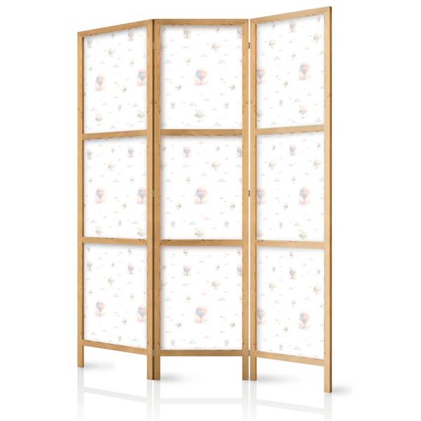 Paravent Luftballons Wolken 3-tlg Beige - Blau - Braun - Weiß - Holzwerkstoff - Textil - 135 x 172 x 3 cm