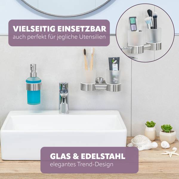 Doppelbecher Piazza inkl. Klebe Set Silber - Metall - 18 x 11 x 11 cm