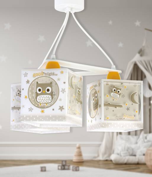 Kinder-Deckenlampe drei Eulen Beige - Kunststoff - 39 x 15 x 39 cm