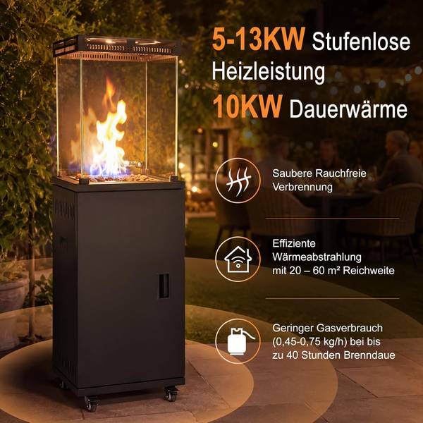 Gaskamin Gulliver II Schwarz - Metall - 42 x 42 x 145 cm