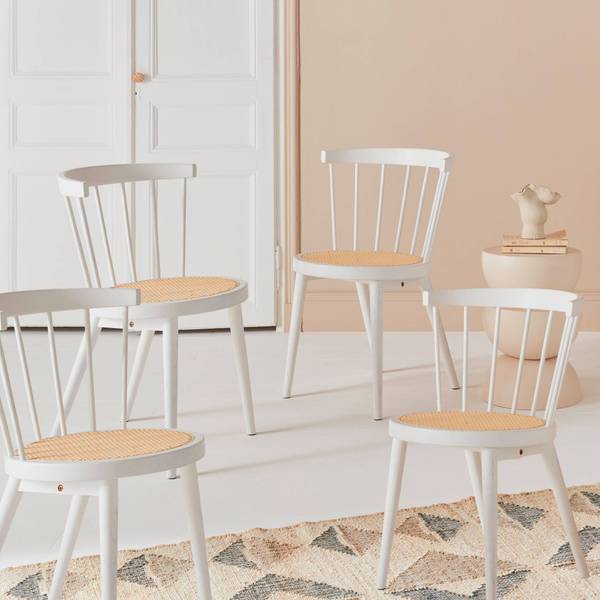 Stuhl Nora 4er Set Weiß - Holz teilmassiv - 53 x 76 x 53 cm