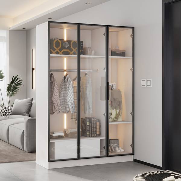 Kleiderschrank GlassGLOW Ⅲ Weiß - Holzwerkstoff - 50 x 160 x 110 cm