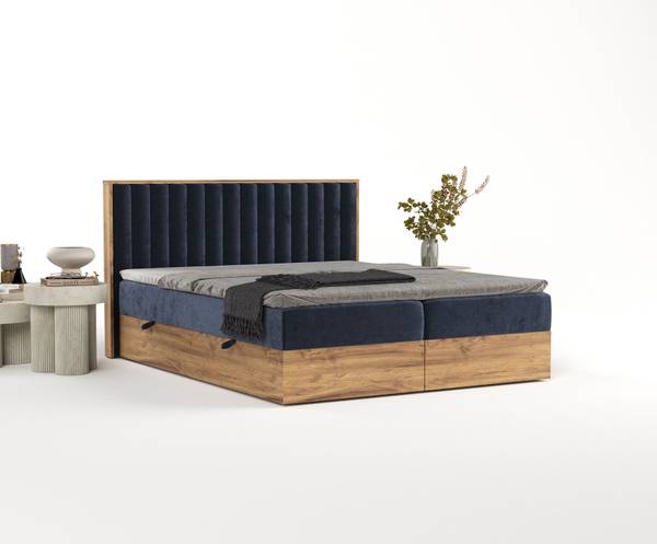 Bed Komorebi marineblauw - Breedte: 180 cm - H4