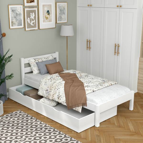 Einzelbett N01 mit Schublade Weiß - 128 x 198 cm