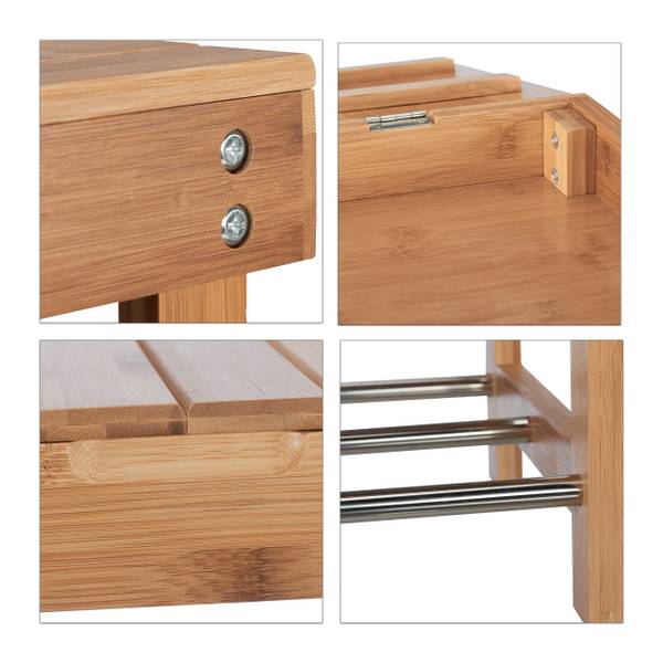 Bambus Schuhregal mit Sitzfläche Braun - Silber - Bambus - Metall - 74 x 43 x 30 cm